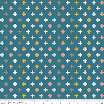Fat Quarter End of Bolt - SALE FLANNEL Make a Pretty Life Plus F13338 Teal - Riley Blake - Geometric Plus Signs - FLANNEL Cotton Fabric