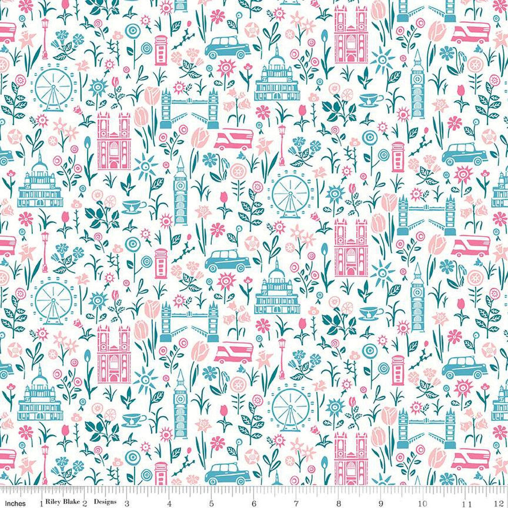 London Parks Summer in the City A 01666860A - Riley Blake Designs - Flowers Landmarks Icons  - Quilting Cotton Fabric