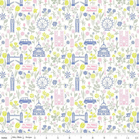 London Parks Summer in the City B 01666860B - Riley Blake Designs - Flowers Landmarks Icons  - Quilting Cotton Fabric
