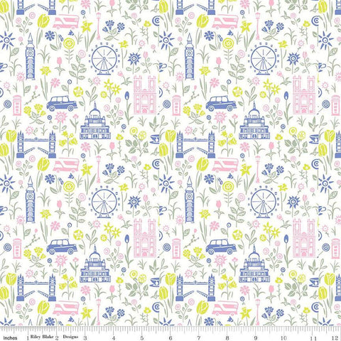 London Parks Summer in the City B 01666860B - Riley Blake Designs - Flowers Landmarks Icons - Liberty Fabrics - Quilting Cotton Fabric