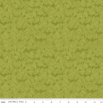Legends of the National Parks Mountains Lime Green Tone-on-Tone Nature Fabric C13284 - Riley Blake  Quilting Cotton Fabric