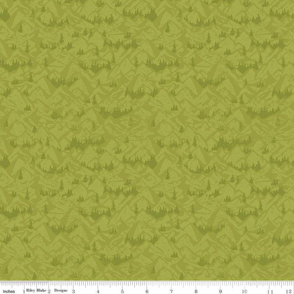 SALE Legends of the National Parks Mountains C13284 Lime - Riley Blake Designs - Outdoors Recreation Tone-on-Tone - Quilting Cotton Fabric