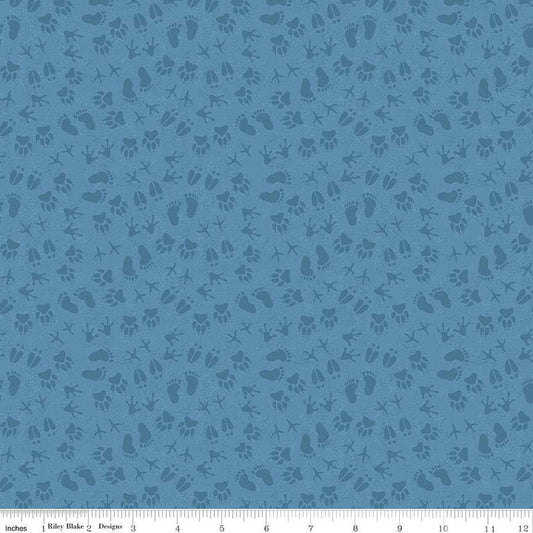 Legends of the National Parks Prints Blue Tone-on-Tone Footprint Fabric C13285 - Riley Blake Quilting Cotton Fabric - Licensed Product