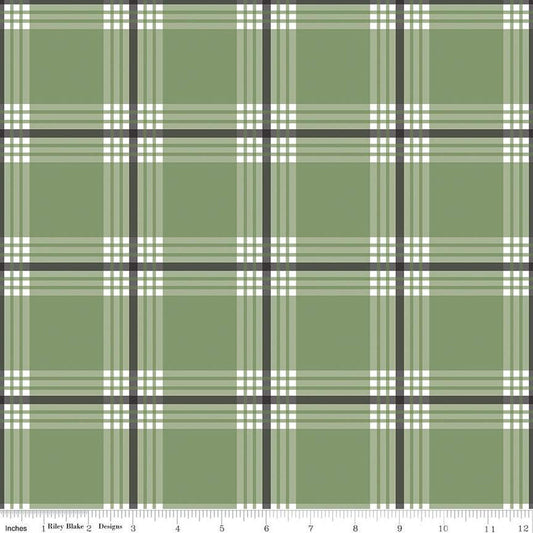 18" End of Bolt - SALE FLANNEL Snow Leopard Plaid F13191 Green - Riley Blake Designs - Winter Geometric Blue - FLANNEL Cotton Fabric