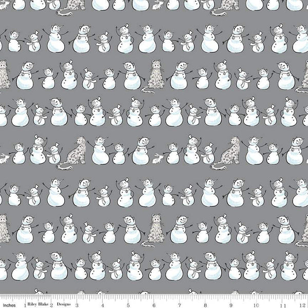 CLEARANCE FLANNEL Snow Leopard Snowmen Rows F13192 Gray - Riley Blake Designs - Winter - FLANNEL Cotton Fabric