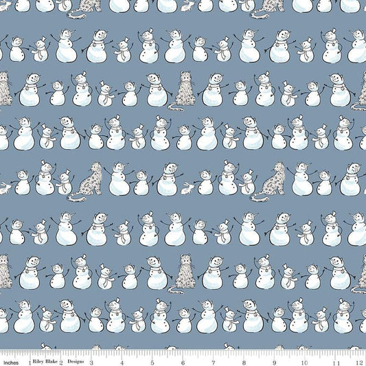 CLEARANCE 18" End of Bolt - FLANNEL Snow Leopard Snowmen Rows F13192 Cornflower - Riley Blake Designs - Winter Blue - FLANNEL Cotton Fabric