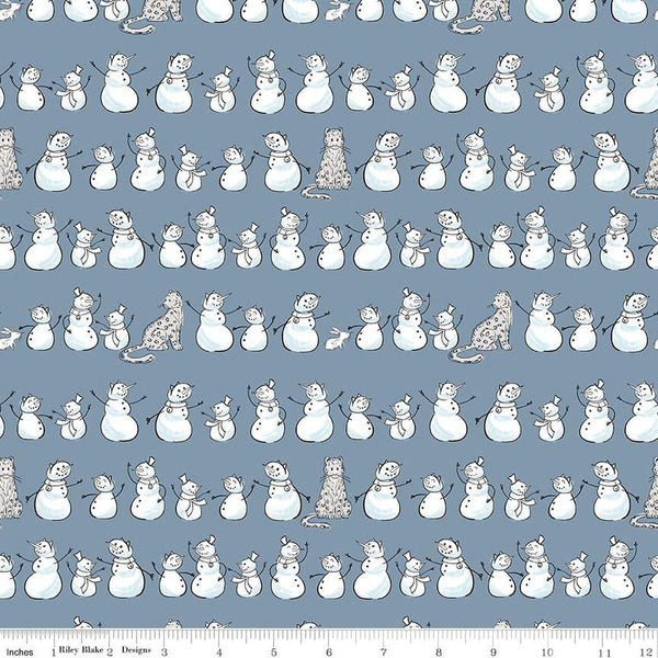 CLEARANCE FLANNEL Snow Leopard Snowmen Rows F13192 Cornflower - Riley Blake Designs - Winter Blue - FLANNEL Cotton Fabric