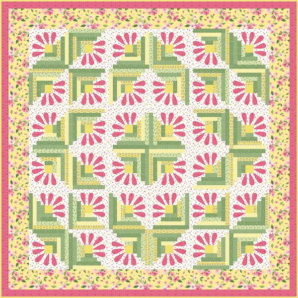 SALE Coneflower Corner Quilt PATTERN P112 by Jillily Studio - Riley Blake Design - INSTRUCTIONS Only - Applique Log Cabin Piecing