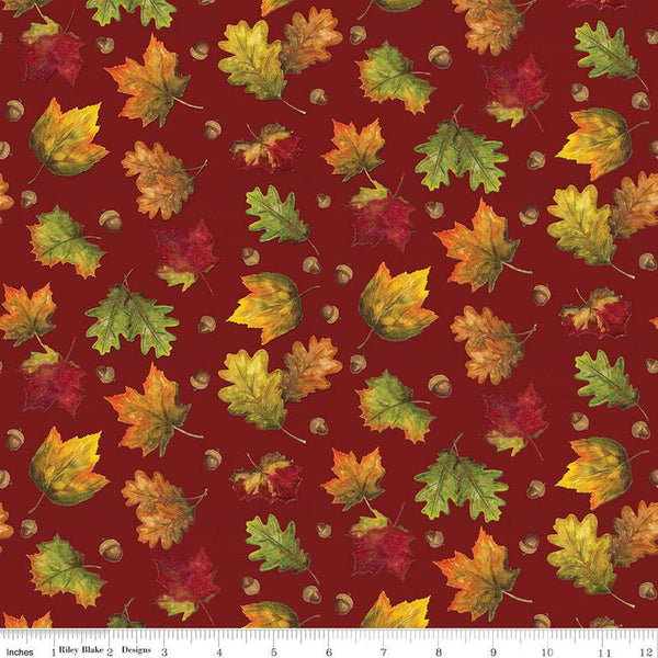 Fat Quarter End of Bolt Piece CLEARANCE Monthly Placemats September Leaves C12417 Red - Riley Blake Designs - Fall  - Quilting Cotton Fabric
