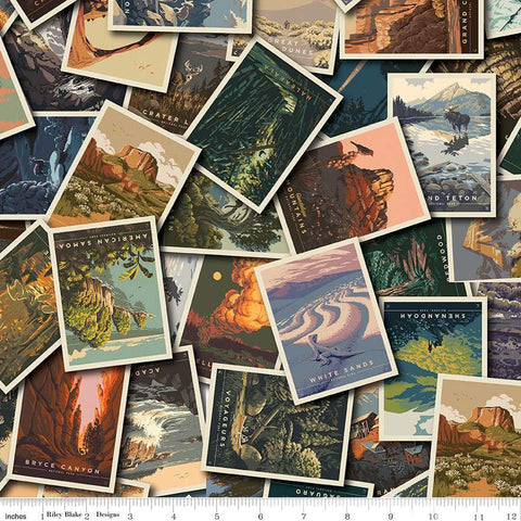 SALE National Parks Postcard Toss CD13290 Multi - Riley Blake Designs - DIGITALLY PRINTED Outdoors Postcards - Quilting Cotton Fabric