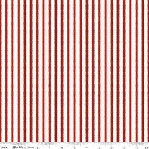 Yuletide Forest Ticking C13545 Red - Riley Blake Designs - Christmas Cream/Red Stripes Stripe Striped - Quilting Cotton Fabric