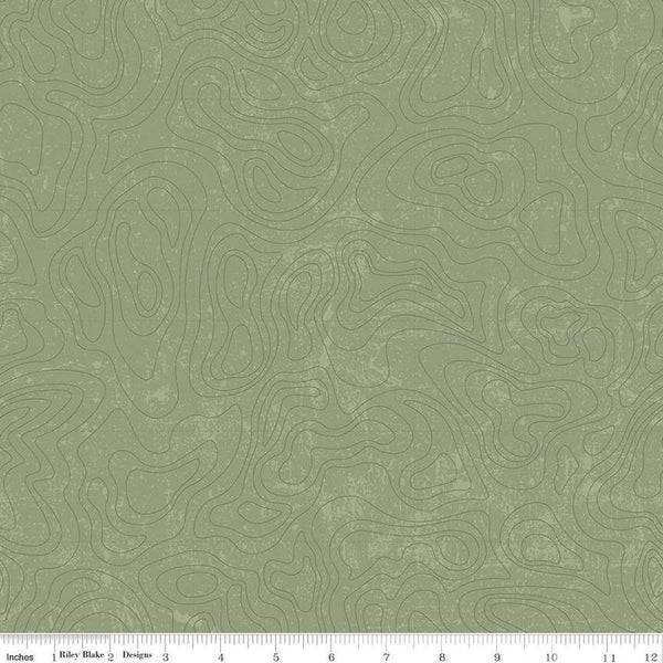 National Parks Topographic C13293 Green - Riley Blake Designs - Outdoors Tone-on-Tone Map - Quilting Cotton Fabric