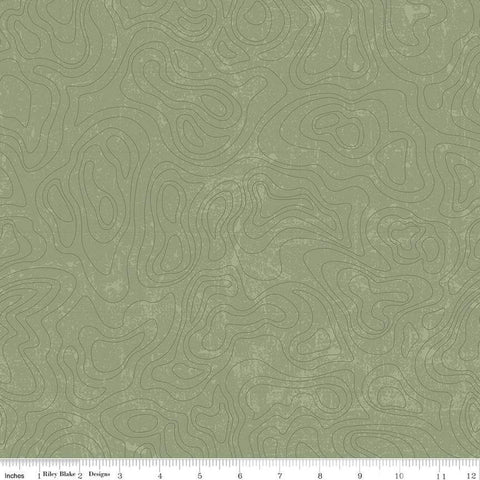 SALE National Parks Topographic C13293 Green - Riley Blake Designs - Outdoors Tone-on-Tone Map - Quilting Cotton Fabric