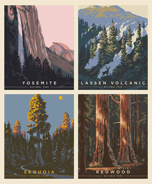 SALE National Parks Pillow Panel California PD13301 by Riley Blake - DIGITALLY PRINTED Yosemite Lassen Sequoia Redwood - Quilting Cotton