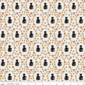 DEAL Haunted Adventure Spooky Kitties C13112 Silver - Riley Blake Designs - Halloween Cats Cat Kittens Flowers - Quilting Cotton Fabric