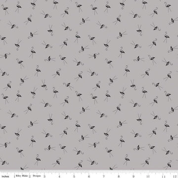 SALE Haunted Adventure Skeleton Flamingos C13114 Gray - Riley Blake Designs - Halloween Birds Bird - Quilting Cotton Fabric