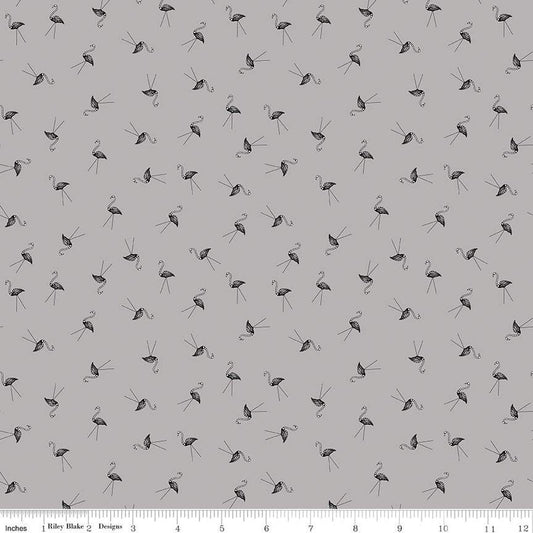 SALE Haunted Adventure Skeleton Flamingos C13114 Gray - Riley Blake Designs - Halloween Birds Bird - Quilting Cotton Fabric