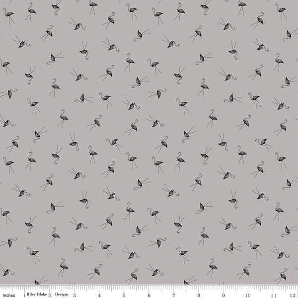 Haunted Adventure Skeleton Flamingos C13114 Gray - Riley Blake Designs - Halloween Birds Bird - Quilting Cotton Fabric