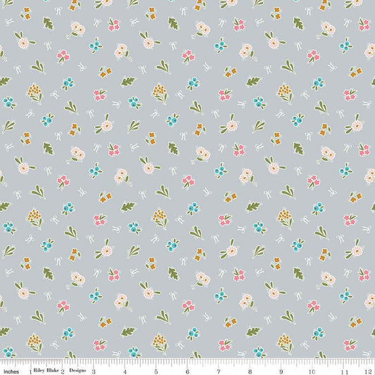 27" End of Bolt - CLEARANCE Swan Serenade Encore SC13262 Silver SPARKLE - Riley Blake  - Floral Flowers Gold SPARKLE - Quilting Cotton