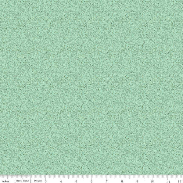 Fat Quarter End of Bolt - CLEARANCE Swan Serenade Feathers C13266 Mint - Riley Blake Designs - Tone-on-Tone - Quilting Cotton Fabric