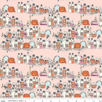SALE Spooky Schoolhouse Potions Class C13201 Blush - Riley Blake Designs - Halloween Jars Bottles Pumpkins - Quilting Cotton Fabric
