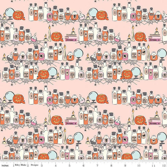 DEAL Spooky Schoolhouse Potions Class C13201 Blush - Riley Blake Designs - Halloween Jars Bottles Pumpkins - Quilting Cotton Fabric