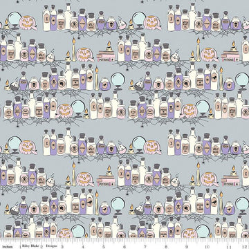 SALE Spooky Schoolhouse Potions Class C13201 Silver - Riley Blake Designs - Halloween Jars Bottles Pumpkins - Quilting Cotton Fabric