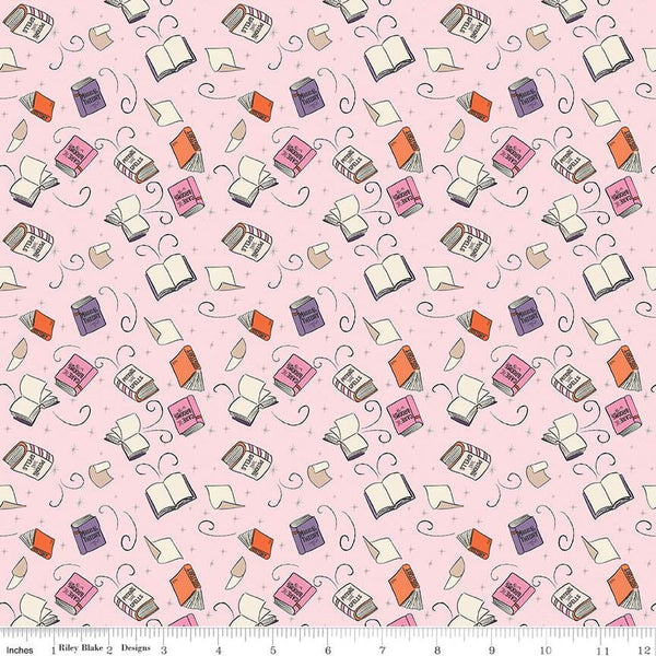 SALE Spooky Schoolhouse Spellbooks SC13203 Pink SPARKLE - Riley Blake Designs - Halloween Books Silver SPARKLE - Quilting Cotton Fabric