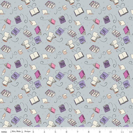 DEAL Spooky Schoolhouse Spellbooks  SC13203 Silver SPARKLE - Riley Blake Designs - Halloween Books Silver SPARKLE - Quilting Cotton Fabric