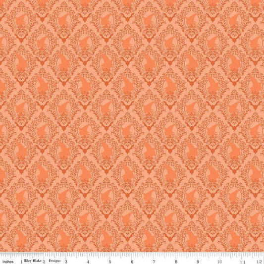 Spooky Schoolhouse Damask C13204 Orange - Riley Blake Designs - Halloween Witches Bats - Quilting Cotton Fabric