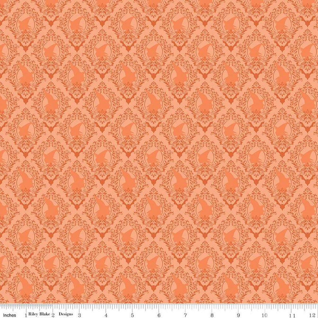 SALE Spooky Schoolhouse Damask C13204 Orange - Riley Blake Designs - Halloween Witches Bats - Quilting Cotton Fabric