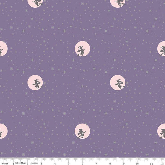 DEAL Spooky Schoolhouse Starry Night SC13207 Lilac SPARKLE - Riley Blake - Halloween Witches Stars Silver SPARKLE - Quilting Cotton Fabric