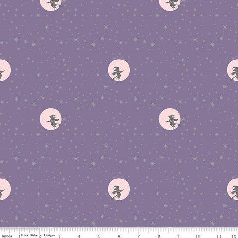 SALE Spooky Schoolhouse Starry Night SC13207 Lilac SPARKLE - Riley Blake - Halloween Witches Stars Silver SPARKLE - Quilting Cotton Fabric