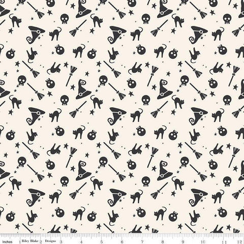 Hey Bootiful Witch Icons C13131 Off White - Riley Blake Designs - Halloween Witches Skulls Brooms Cats Hats - Quilting Cotton Fabric