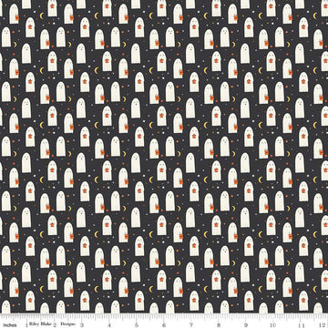 SALE Hey Bootiful Sheet Ghosts GC13132 Charcoal GLOW-in-the-DARK - Riley Blake - Halloween - Quilting Cotton Fabric