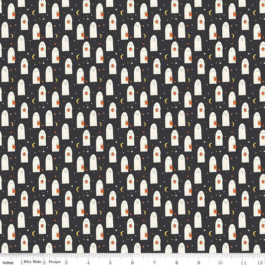 DEAL Hey Bootiful Sheet Ghosts GC13132 Charcoal GLOW-in-the-DARK - Riley Blake - Halloween - Quilting Cotton Fabric