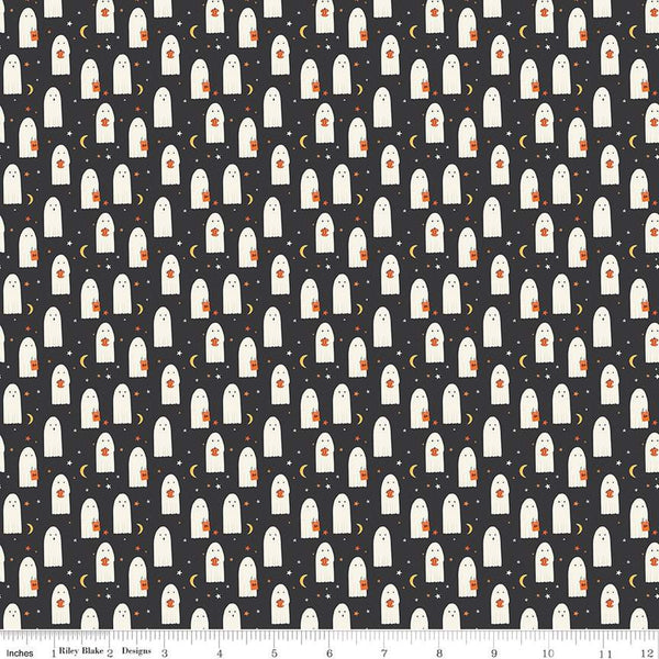 Hey Bootiful Sheet Ghosts GC13132 Charcoal GLOW-in-the-DARK - Riley Blake - Halloween - Quilting Cotton Fabric