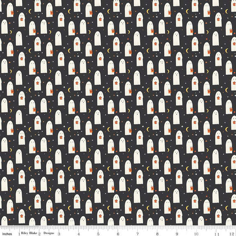 Hey Bootiful Sheet Ghosts GC13132 Charcoal GLOW-in-the-DARK - Riley Blake - Halloween - Quilting Cotton Fabric