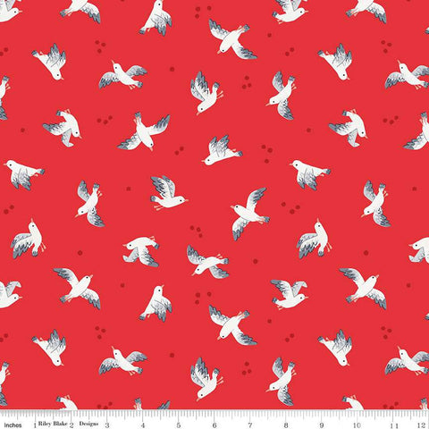 Lost at Sea Seagulls Flight C13401 Poppy - Riley Blake Designs - Bird Birds Dots - Quilting Cotton Fabric