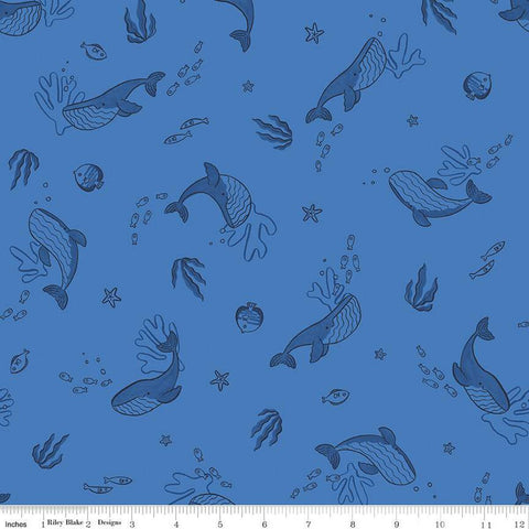 Lost at Sea Whales C13402 Azure - Riley Blake Designs - Sea Life Fish  - Quilting Cotton Fabric