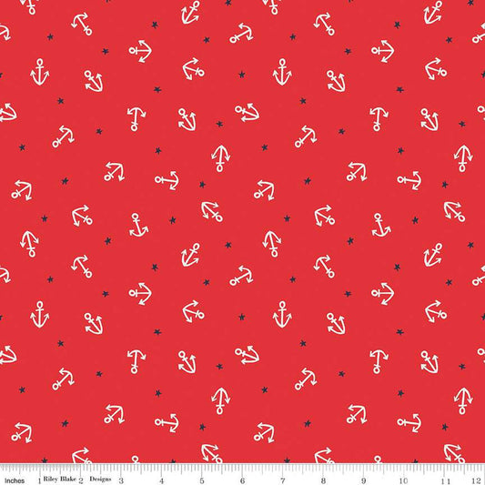 12" End of Bolt - SALE Lost at Sea Starfish and Anchors C13405 Poppy - Riley Blake Designs - Nautical - Quilting Cotton Fabric