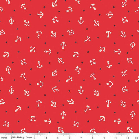 Lost at Sea Starfish and Anchors C13405 Poppy - Riley Blake Designs - Nautical - Quilting Cotton Fabric