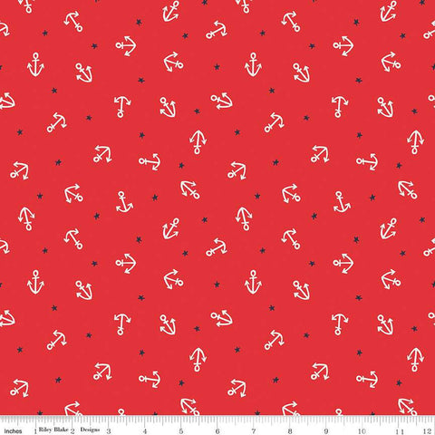 SALE Lost at Sea Starfish and Anchors C13405 Poppy - Riley Blake Designs - Nautical - Quilting Cotton Fabric