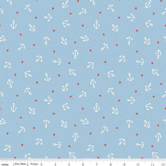 19" End of Bolt - SALE Lost at Sea Starfish and Achors C13405 Sky - Riley Blake Designs - Nautical - Quilting Cotton Fabric