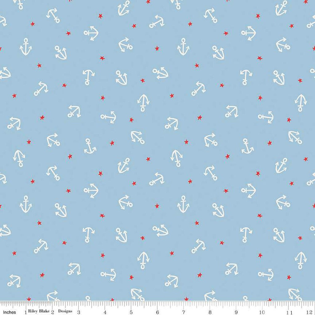 SALE Lost at Sea Starfish and Achors C13405 Sky - Riley Blake Designs - Nautical - Quilting Cotton Fabric