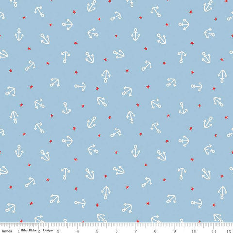 Lost at Sea Starfish and Achors C13405 Sky - Riley Blake Designs - Nautical - Quilting Cotton Fabric
