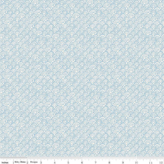21" End of Bolt - Lost at Sea Waves C13406 Sky - Riley Blake Designs - Nautical - Quilting Cotton Fabric