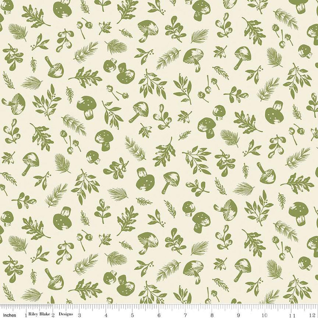 SALE Yuletide Forest Woodland C13542 Cream - Riley Blake Designs - Christmas Leaves Mushrooms - Quilting Cotton Fabric