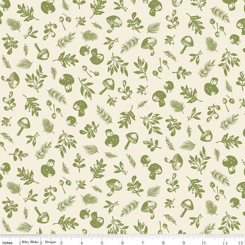 CLEARANCE Yuletide Forest Woodland C13542 Cream - Riley Blake Designs - Christmas Leaves Mushrooms - Quilting Cotton Fabric