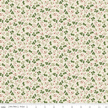 11" End of Bolt - Yuletide Forest Berry Sprigs C13543 Cream - Riley Blake Designs - Christmas Leaves Berries - Quilting Cotton Fabric